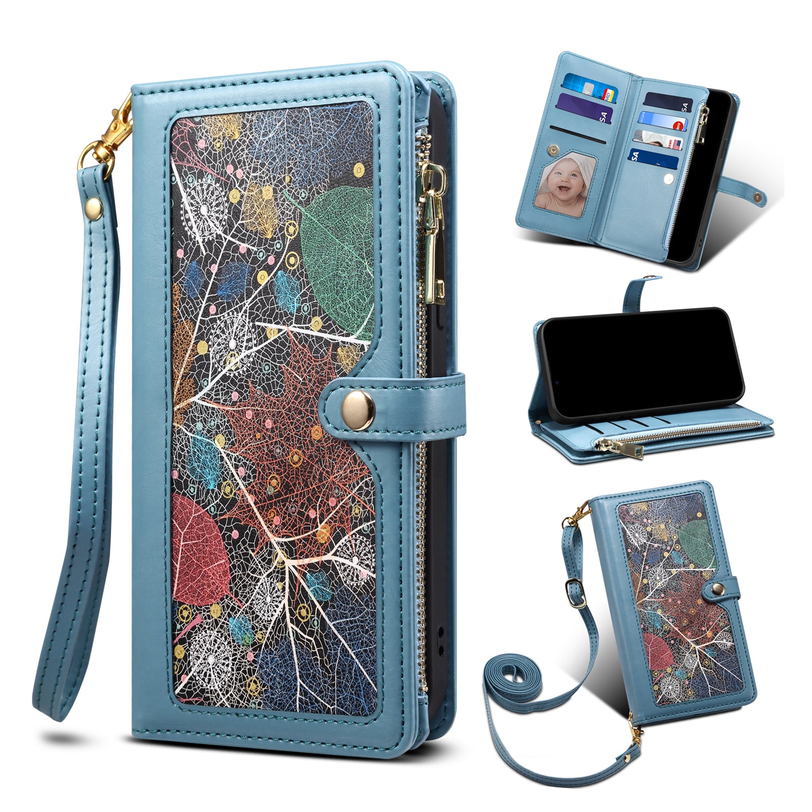 ESEBLE Galaxy Series Wallet Leather Phone Case for iPhone 15 Plus RFID Blocking Zipper Pocket Phone Stand Cover ESEBLE Galaxy Series Wallet Leather Phone Case for iPhone 15 Plus RFID Blocking Zipper Pocket Phone Stand Cover